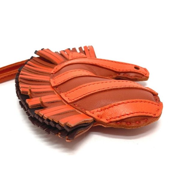 HERMES zebra Gee Gee Savannah strap Bag Charm Lambskin Leather Orange - Picture 14 of 16
